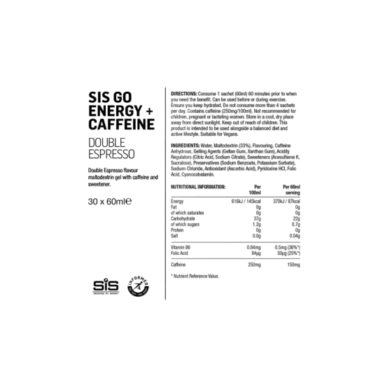 SiS GO Energy + Caffeine Gels – Gel énergétique cyclisme 150 mg caféine