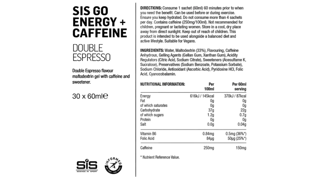 SiS GO Energy + Caffeine Gels – Gel énergétique cyclisme 150 mg caféine