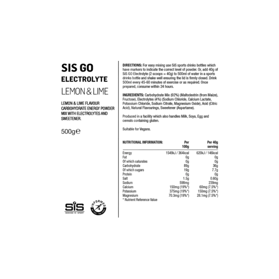 SiS GO Electrolyte 500g – Boisson isotonique cyclisme glucides + électrolytes
