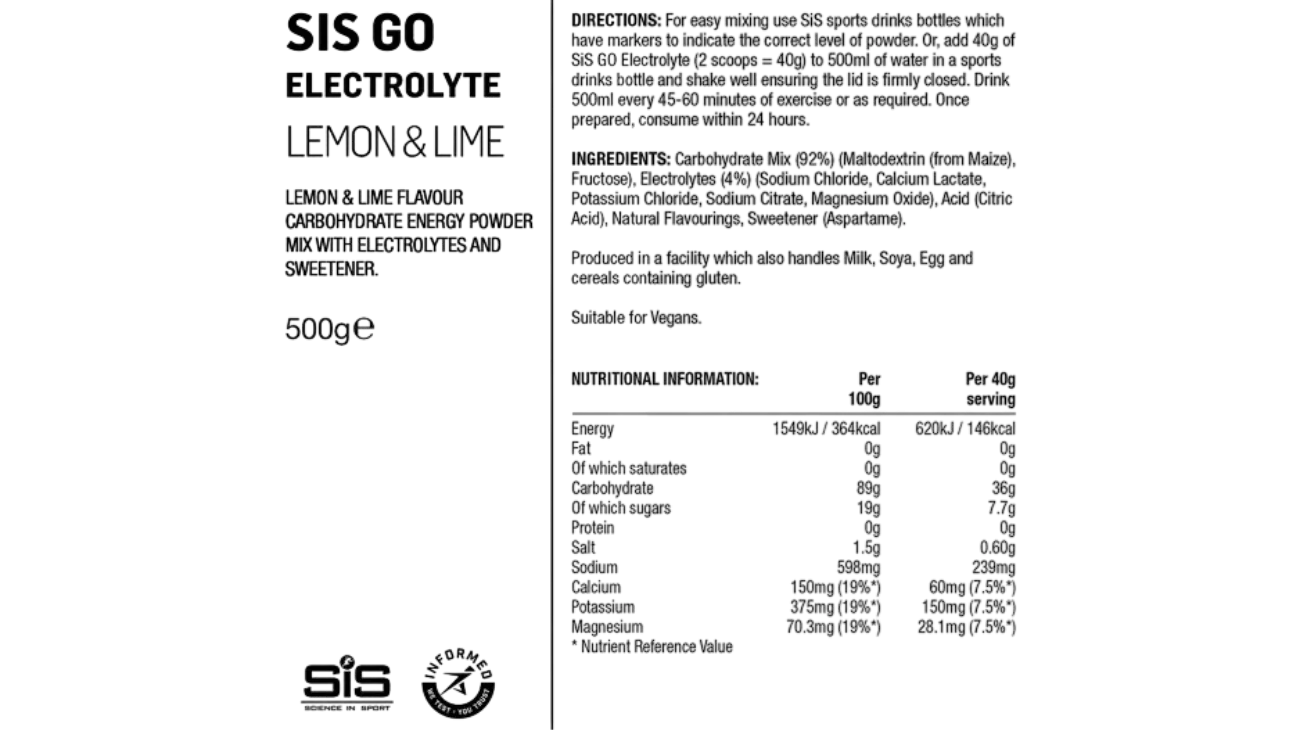 SiS GO Electrolyte 500g – Boisson isotonique cyclisme glucides + électrolytes