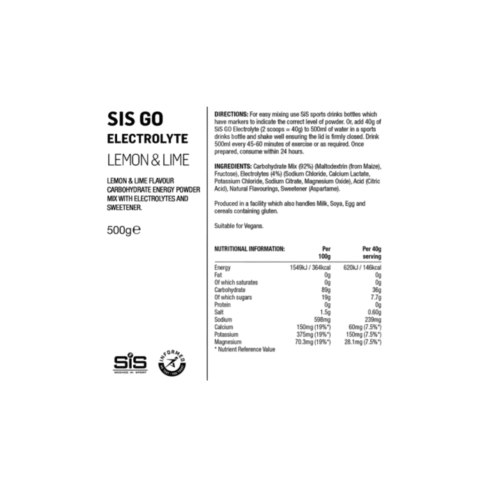 SiS GO Electrolyte 500g – Boisson isotonique cyclisme glucides + électrolytes
