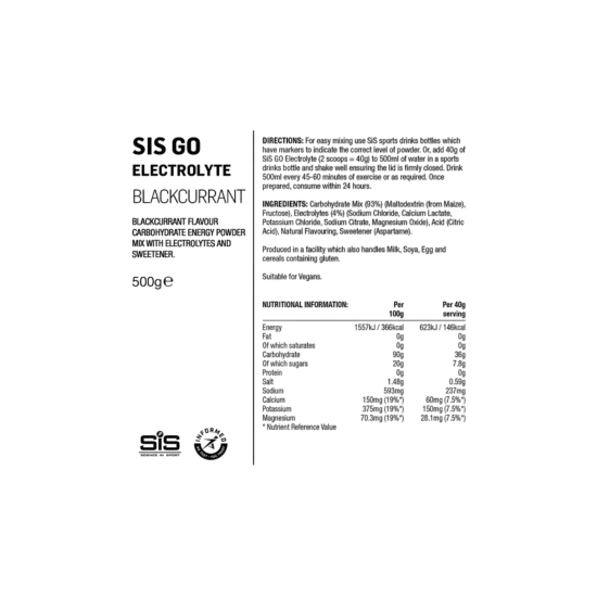 SiS GO Electrolyte 500g – Boisson isotonique cyclisme glucides + électrolytes