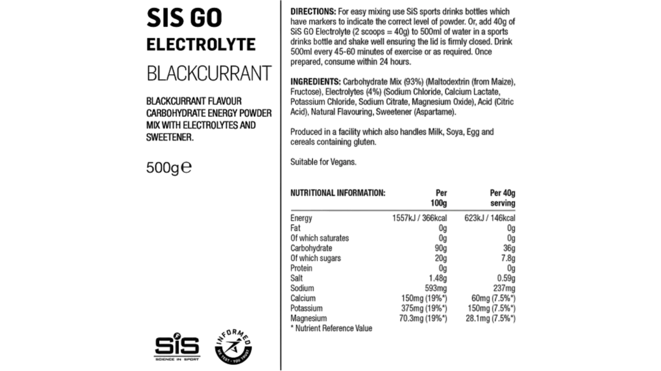 SiS GO Electrolyte 500g – Boisson isotonique cyclisme glucides + électrolytes