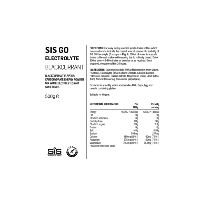 SiS GO Electrolyte 500g – Boisson isotonique cyclisme glucides + électrolytes