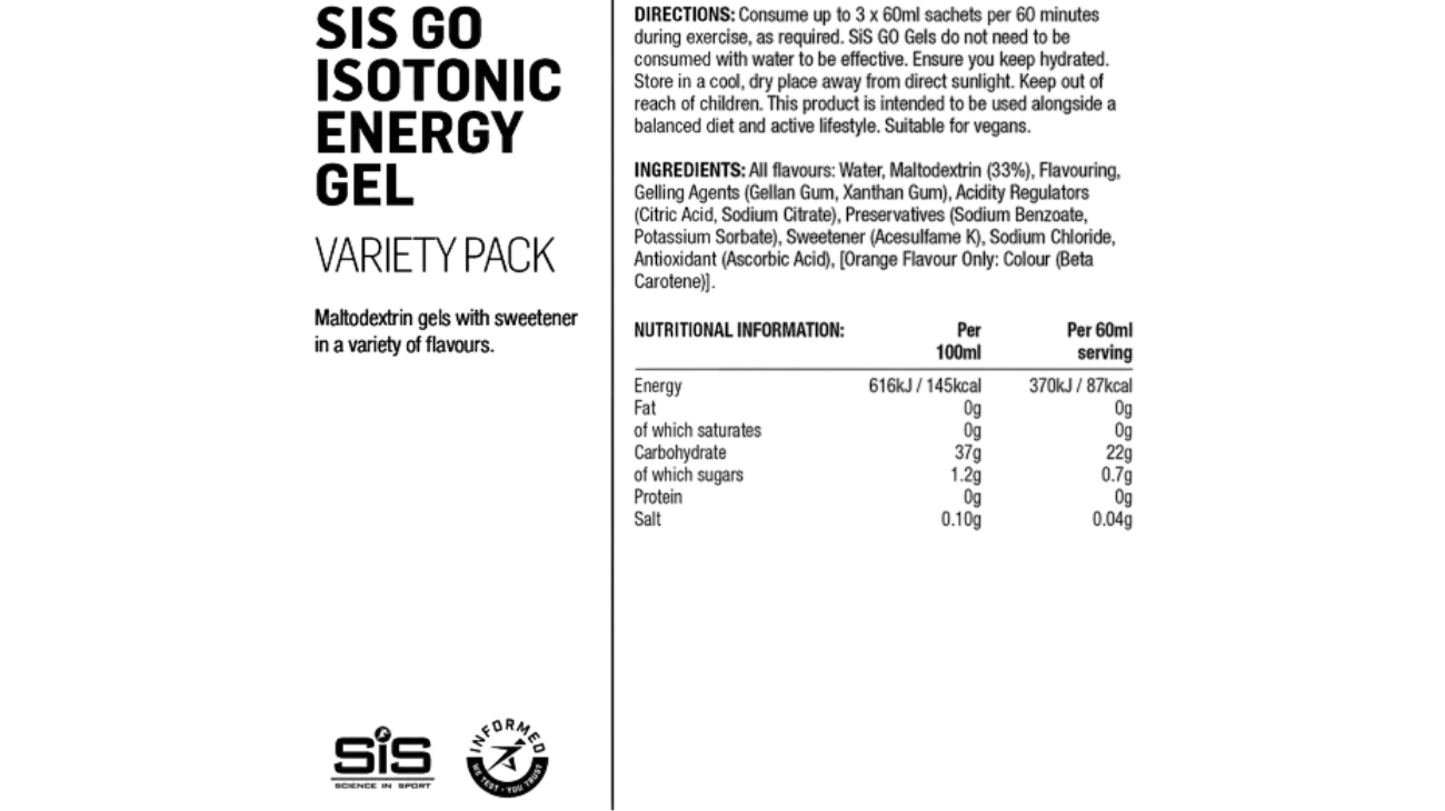 SiS GO Isotonic Energy Gels Mix Pack 7x60ml – Gel énergétique cyclisme isotonic