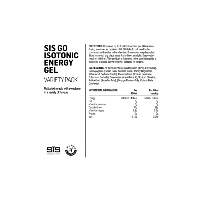 SiS GO Isotonic Energy Gels Mix Pack 7x60ml – Gel énergétique cyclisme isotonic