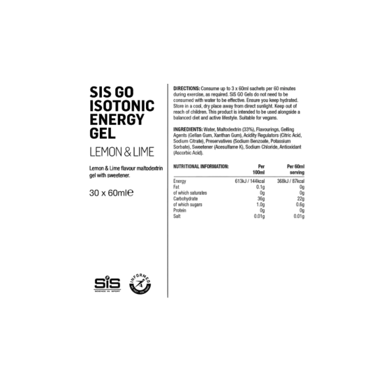 SiS GO Isotonic Energy Gels Citron&Citron Vert– Gel énergétique cyclisme isotonic