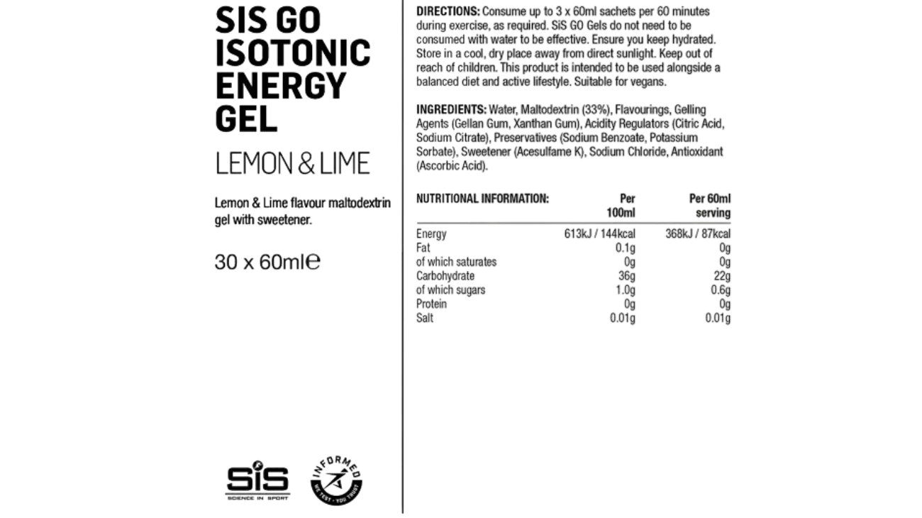 SiS GO Isotonic Energy Gels Citron&Citron Vert– Gel énergétique cyclisme isotonic