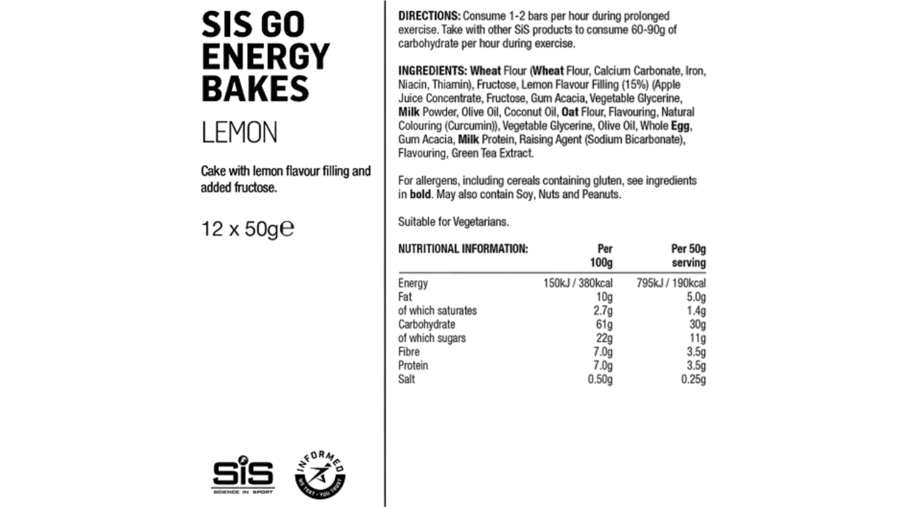 SiS GO Energy Bakes Citron – Barres énergétiques cyclisme 30 g glucides