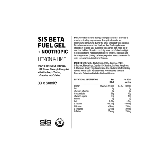 SiS Beta Fuel + Nootropics Gel – Gel énergétique cyclisme & mental