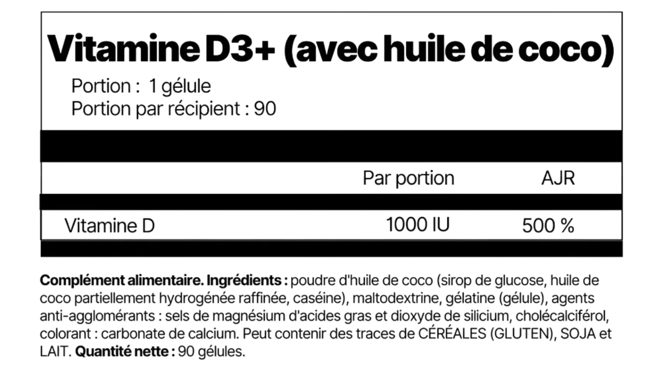 Vitamine D3+ avec huile de coco – 4Endurance Pro | Soutien Immunitaire & Santé Osseuse