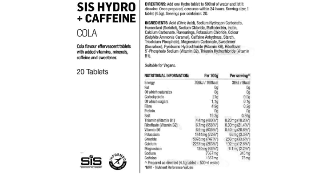 SiS GO Hydro + Caffeine Cola – Tablettes électrolytes & caféine cyclisme
