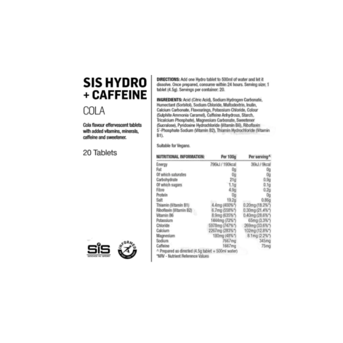 SiS GO Hydro + Caffeine Cola – Tablettes électrolytes & caféine cyclisme